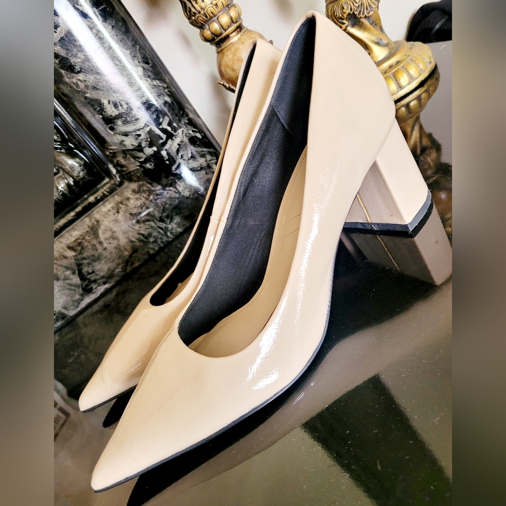 Zara Light Cream/Beige Patent Block Heels Business/Office/Classic EU 39/US 8